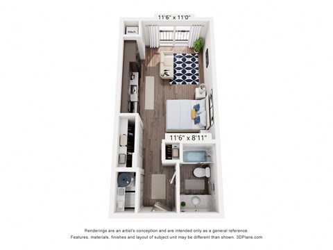 Floor plan for studio, 1 bath, 469 sqft